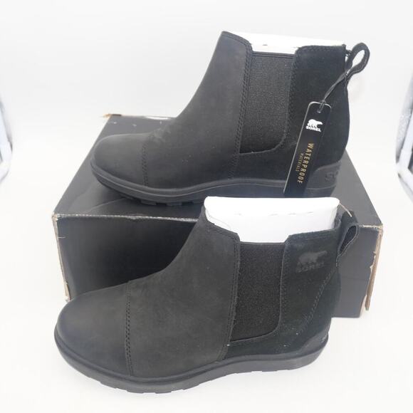 NEW SOREL Women's 6 Evie II Chelsea  Black Sea Salt  Ankle Boots Booties - Picture 5 of 8